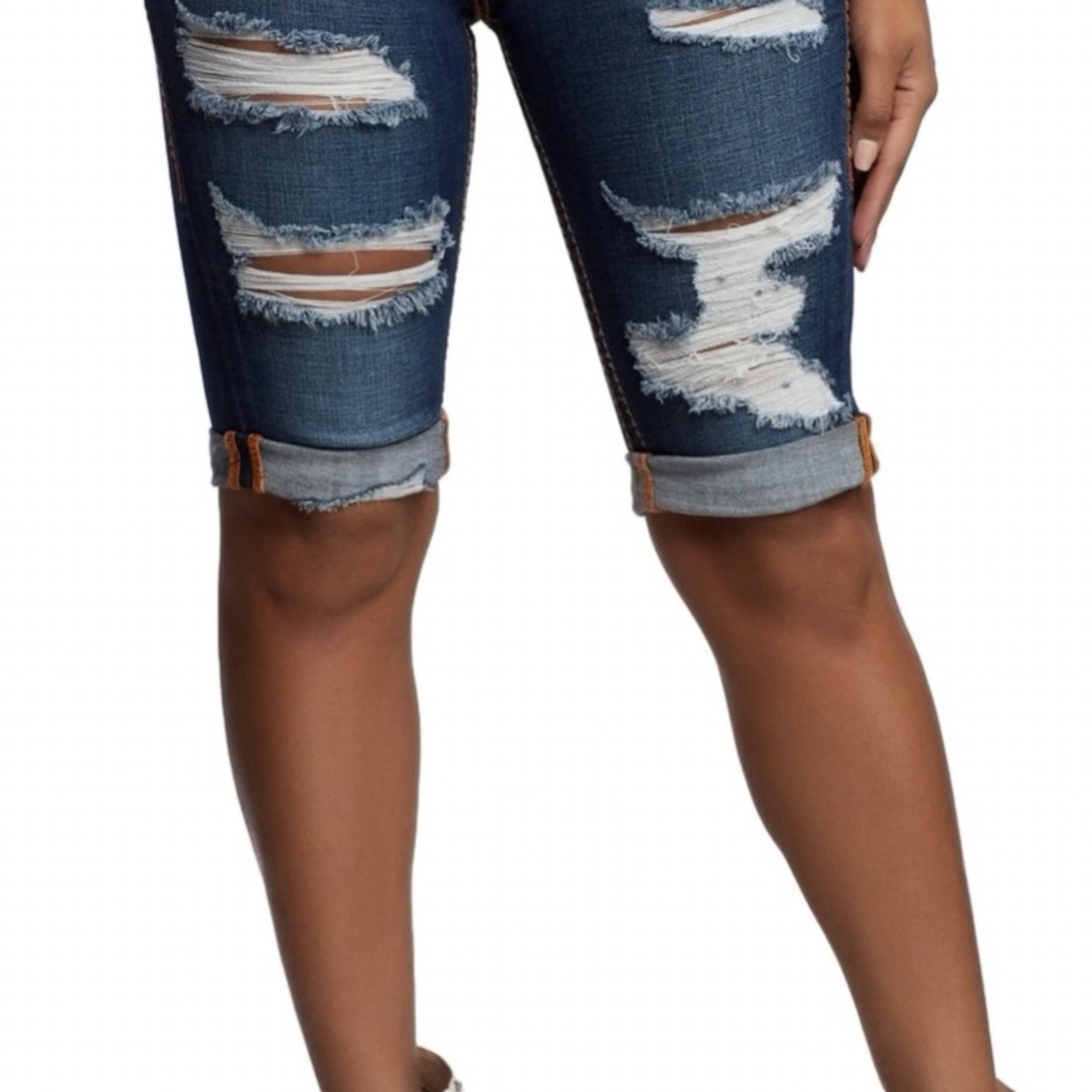 True Religion Blue Distressed Jean Shorts - Picture 6 of 10